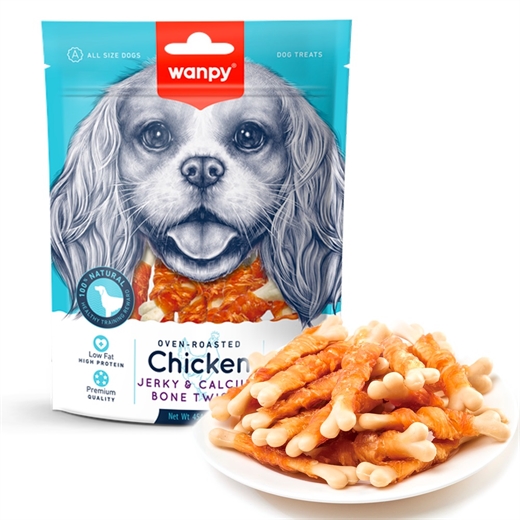 Chicken Jerky & Calcium Bone Twists  - 100g - Wanpy