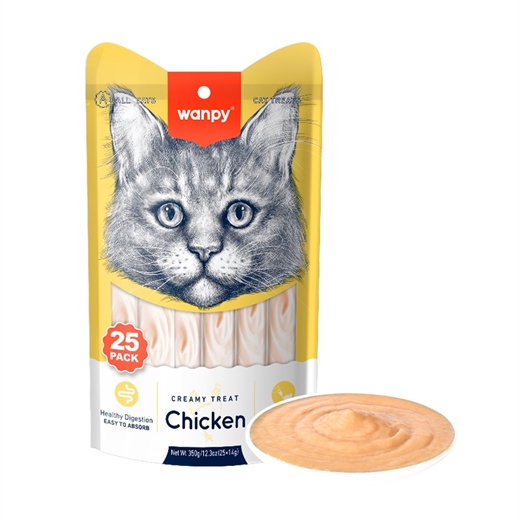 Wanpy 25 Pack Creamy Lickable Treat - Chicken 350g 25x14g - godbid til katte