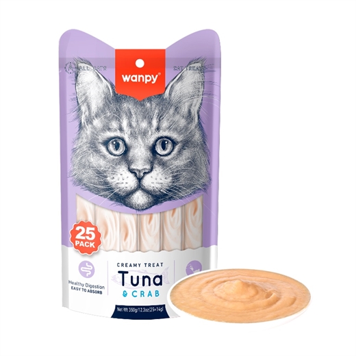 Wanpy 25 Pack Creamy Lickable Treat - Tuna & Crab 350g 25x14g - godbid til katte