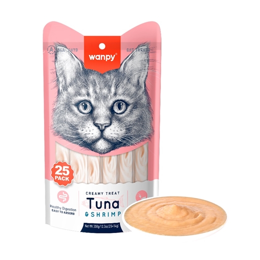 Wanpy 25 Pack Creamy Lickable Treat - Tuna & Shrimp 350g 25x14g - godbid til katte