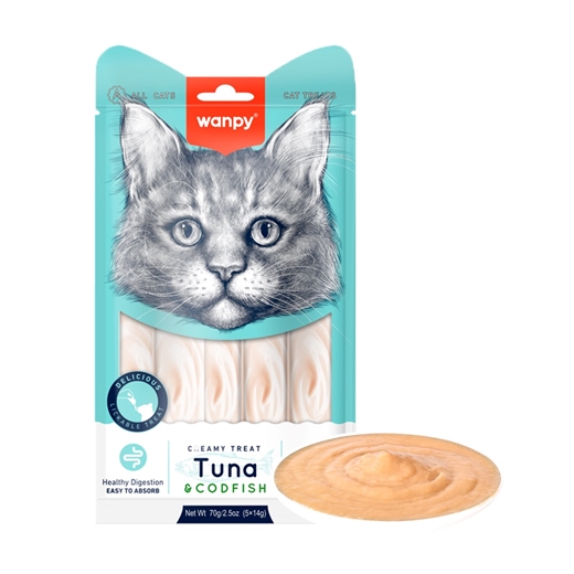 Wanpy Creamy Lickable Treat - Tuna & Codfish 70g - 5x14g - godbid til katte