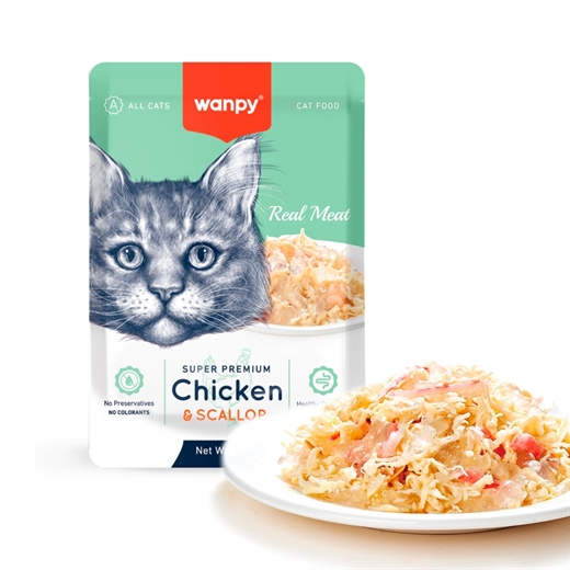 Wanpy Retort Pouch Chicken & Scallop 85g - vådfoder til katte