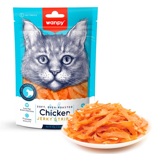 Wanpy Soft Chicken Jerky Strips for Cat 80g - godbid til katte